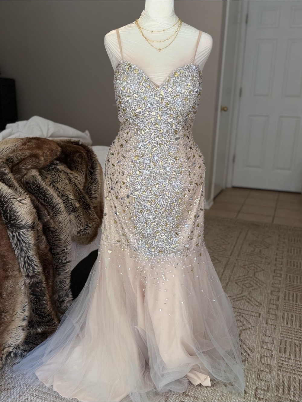 Glamour Blush Sequin Mermaid Prom Dress